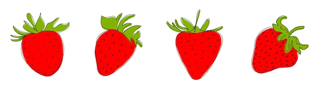 Verse aardbeien rode bessen bladeren vruchtensap plons sappige spray Doodle Minimal Style Handgetekende