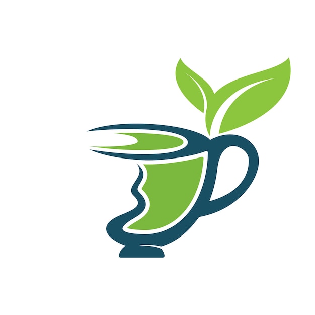 Verse groene thee logo ontwerp sjabloon groene thee beker en bladeren logo vector ontwerp