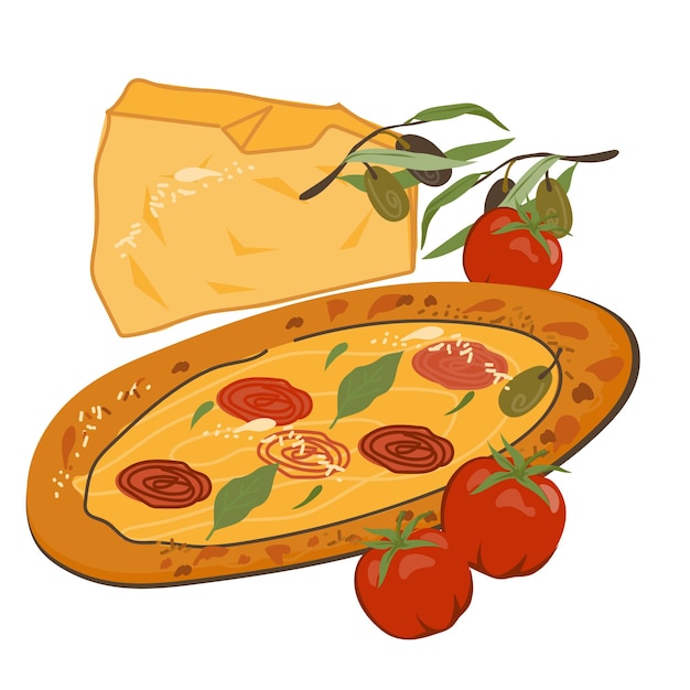 Vector verse italiaanse pizza met tomatensaus en kaas handgetekende vector geïsoleerd