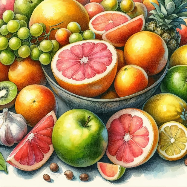 Vector verse kleurrijke mix van citrusvruchten met citroenen grapefruits limoenen als een stilleven