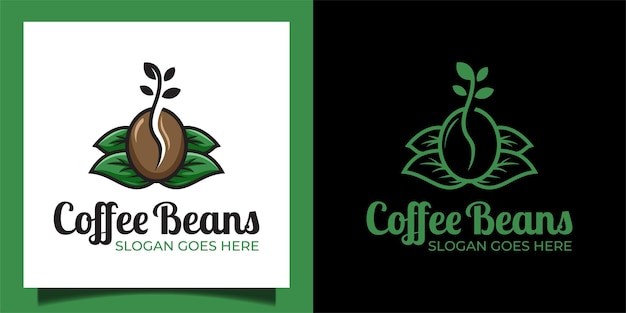 Verse koffiebonen met blad en plant voor Coffeeshop Garden-logo-ontwerp