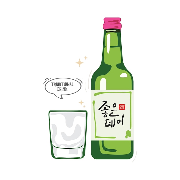 Vector verse koreaanse soju drankfles vectorillustratie koreaanse rijstwodka groene fles