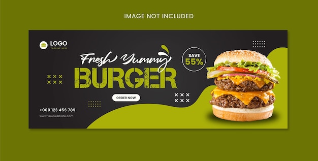 Verse lekkere hamburger fastfood menu promotie social media banner en facebook voorbladsjabloon