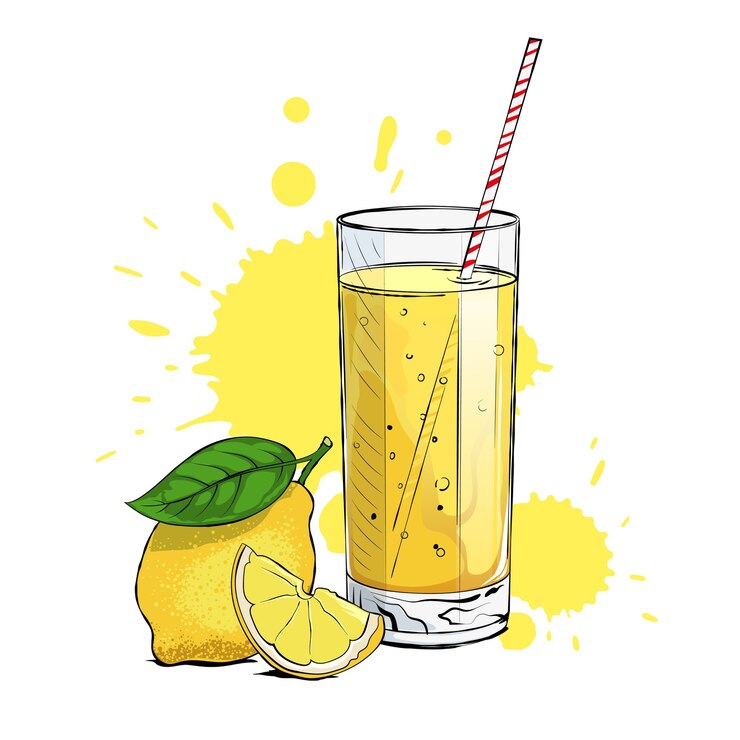 Verse limonade met een schijfje citroen en stro.