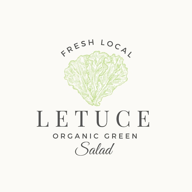 Verse lokale sla salade logo sjabloon. hand getrokken salade blad schets illustratie met stijlvolle retro typografie