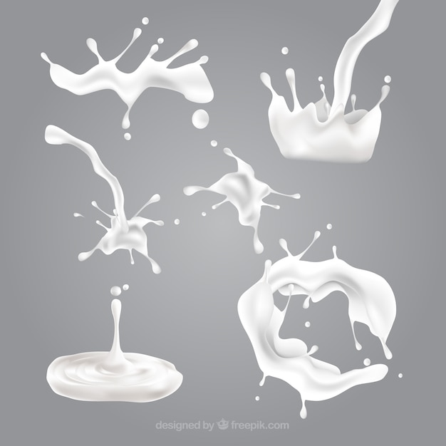 Verse melk spatten collectie in realistische stijl