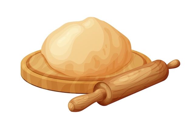 Vector verse rauwe deeg voor bakind zelfgemaakt lekker brood cartoon van houten keuken rolpen vector