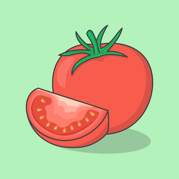 Vector verse rode tomaten cartoon vector illustratie plak en hele tomaat platte pictogram overzicht