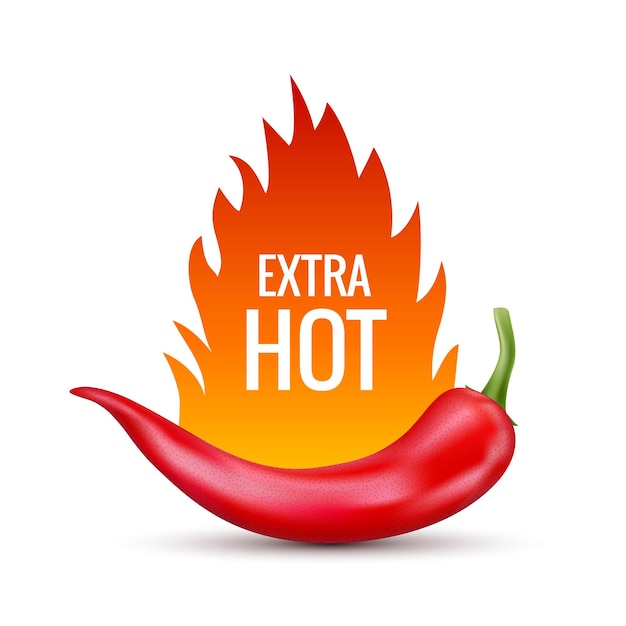 Vector verse roodgloeiende spaanse peperpeper. keuken organische vector pittige smaak chili mexicaanse peper met vlam vuur.