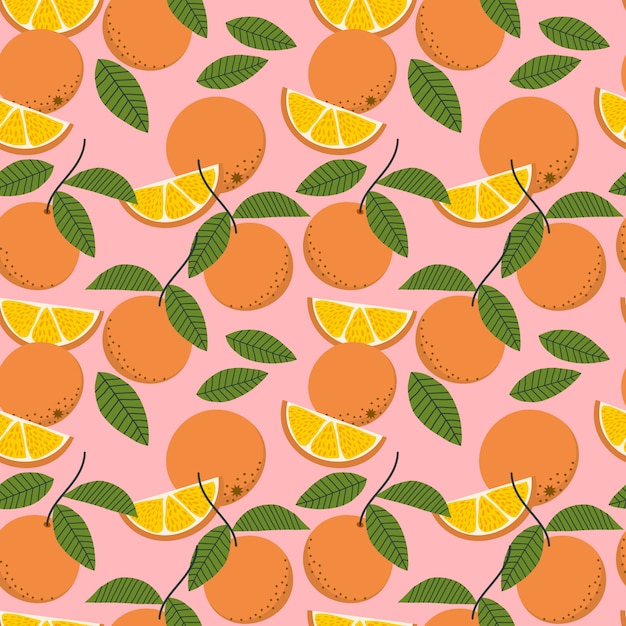 Verse sinaasappelen en bladeren naadloze patroon