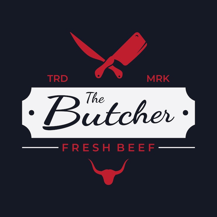 Vector verse slagerij logo sjabloon met mes en vintage boerderijdieren logo's voor bedrijven, restaurants, etiketten, postzegels en verse slagerijen