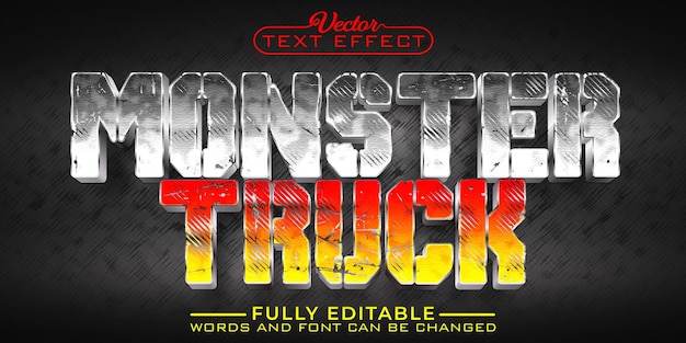 Versleten Monster Truck Vector bewerkbare teksteffectsjabloon