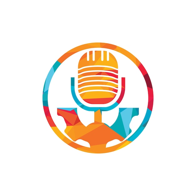 Versnelling podcast vector logo ontwerpsjabloon