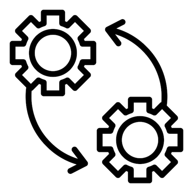 Versnellingen en pijlen pictogram Overzicht versnellingen en pijlen vector pictogram voor webdesign geïsoleerd op een witte achtergrond