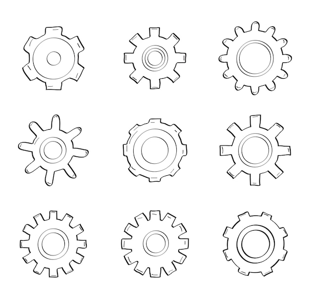 Vector versnellingen vector set in de hand getekende stijl doel planning idee concept doodle illustratie ss