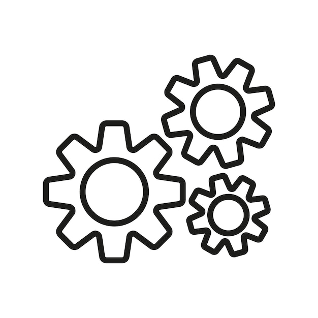 Versnellingslijnpictogram Automatisering van processen die de invloed van de menselijke factor in de productie verminderen Versnellingsconcept Vectorlijnpictogram op witte achtergrond