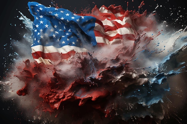 Vector verspreide amerikaanse vlag in rook en vuur.