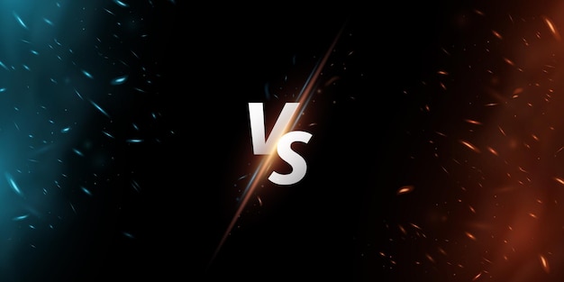 Versus background VS screen for sport games match tournament martial arts fight battles Blue and orange flame with sparks Abstract magic fire with glowing dust Vector illustration