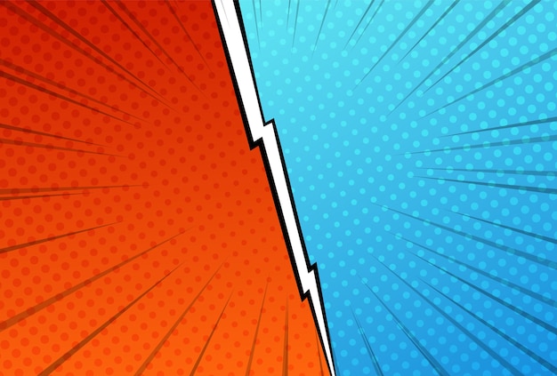 Versus battle template  illustration red and blue sides pop art style