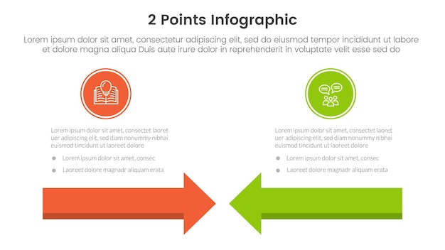 インフォグラフィック・テンプレート・バナー (Banner) に対する対比および比較コンセプト (Versus or compare and comparison concept for infographic template banner with arrows head to head with two point list information vector illustration)