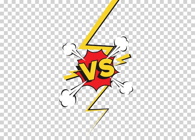 Vector versus fight backgrounds in flat comics style. vs battle challenge isolated on transparent background. vector cartoon comics background. comic fighting duel with lightning ray border.