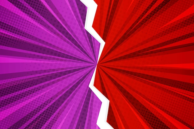 Versus fight comic battle design sunburst background vector illustration, red and purple color