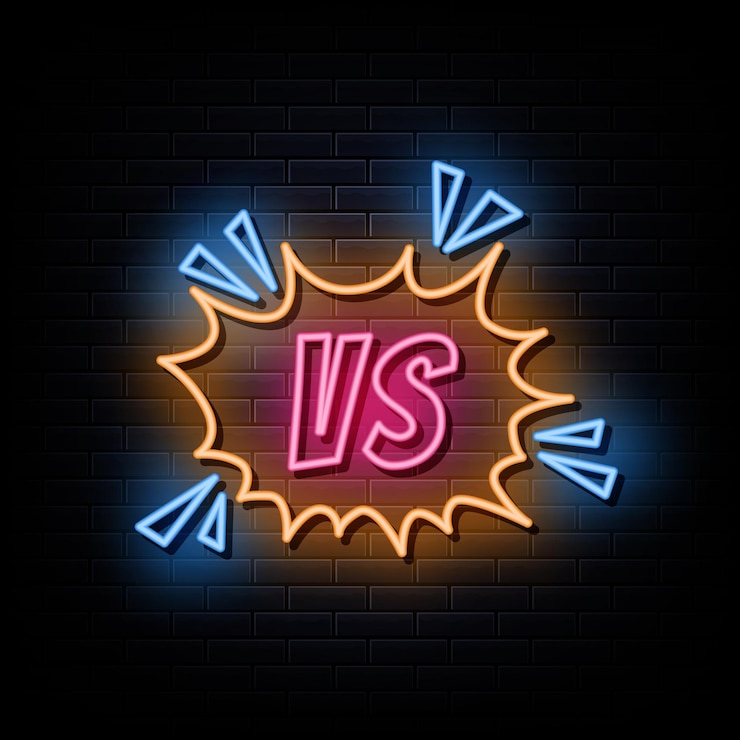 Vector versus letter logo neon signs style text  
