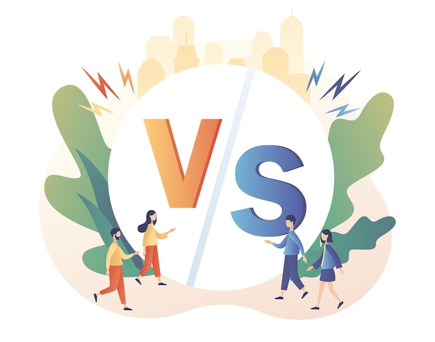 Versus letters VS battle sign Competition between two persons or products Modern flat cartoon