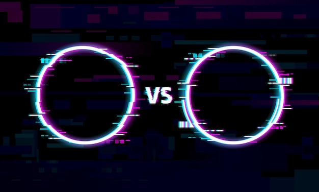 Versus of VS glitch frames van vervormde pixels