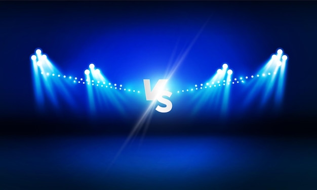 Versus Screen For Fight of sport and game Battle Or Sport Boxing ring arena and spotlight floodlights VS bright stadium lights Background Concept vector design