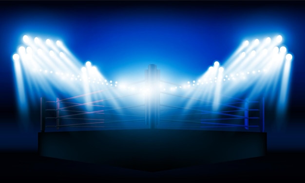 Vector versus screen for fight of sport and game battle or sport boxing ring arena and spotlight floodlights vs bright stadium lights background concept vector design