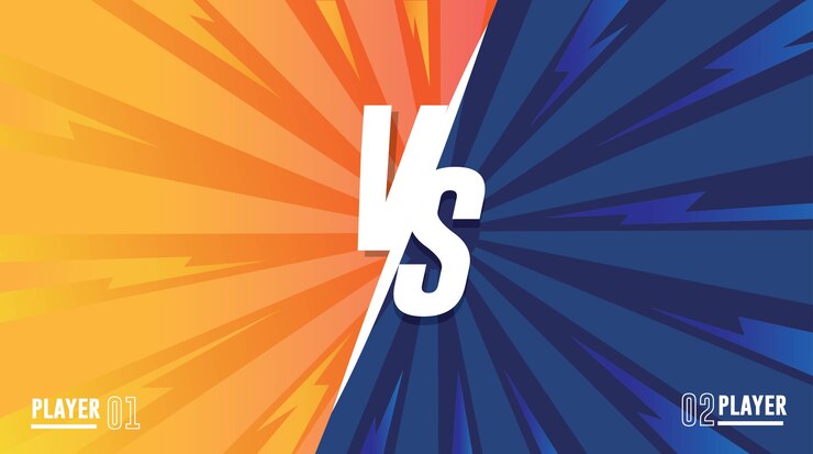  Versus screen. Vs Fight background for battle,  orange vs blue fighter.