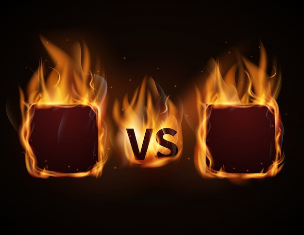 Versus screen with fire frames and vs letters.