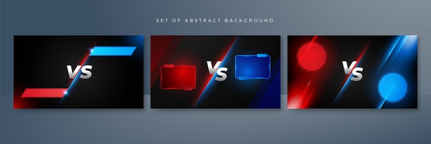Vector versus vs background with blue and red light halftone gradient color for game battle fight competition match sport contest team championship combat duel tournament and 3d effect