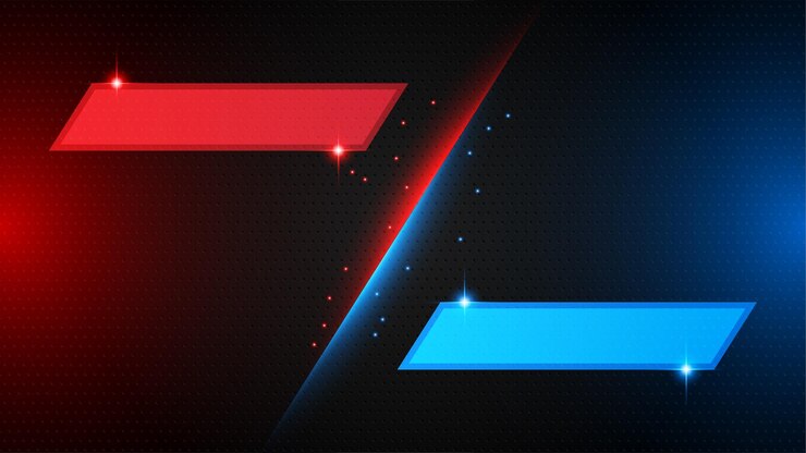 Vector versus vs background with blue and red light halftone gradient color for game battle fight competition match sport contest team championship combat duel tournament and 3d effect