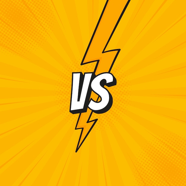 Versus vs sign with lightning bolt isolated on fight backgrounds in flat comics style design with halftone, lightning for battle, sport, competition, contest, match game.