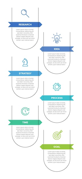 Verticaal infographic ontwerp met pictogrammen en 6 opties of stappen