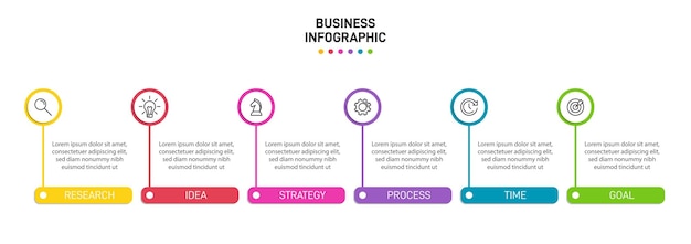 Verticaal infographic ontwerp met pictogrammen en 6 opties of stappen.