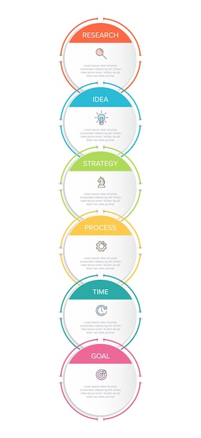 Verticaal infographic ontwerp met pictogrammen en 6 opties of stappen