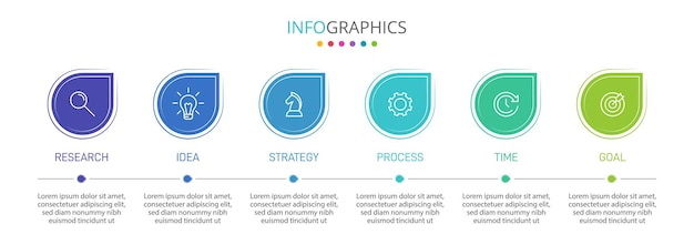Verticaal infographic ontwerp met pictogrammen en 6 opties of stappen