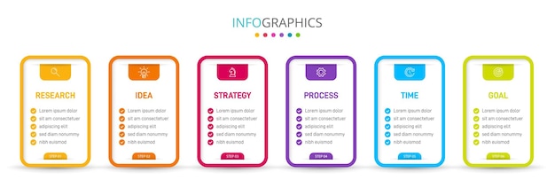 Verticaal infographic ontwerp met pictogrammen en 6 opties of stappen