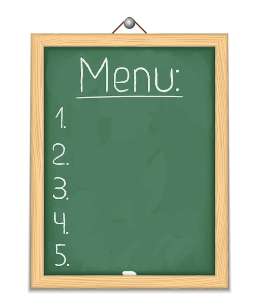 Verticaal schoolbord met menu