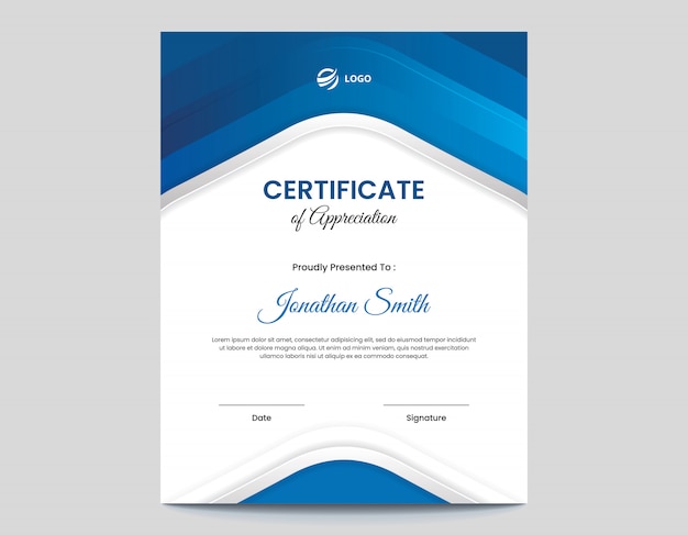 Vector vertical abstract blue shapes certificate design template