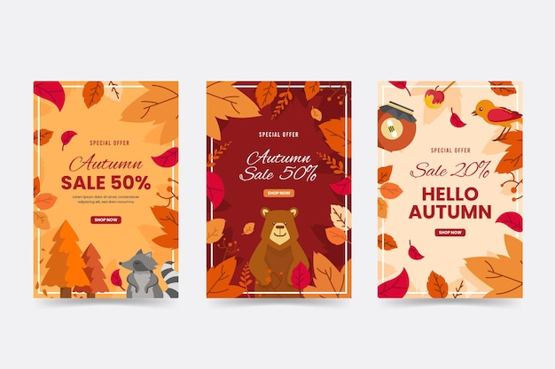 Vector vertical autumn sale banners with leaves