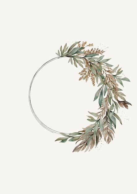 Vector vertical background template without text with round wreath of watercolor leaves pampas grass