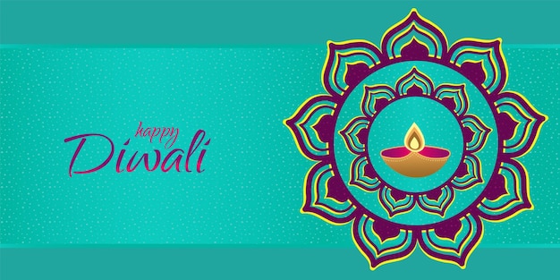 Vertical banner for diwali festival Vector illustration with mandala and diya