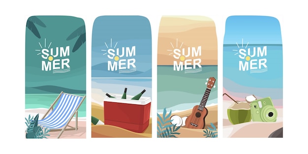 Vettore banner verticale illustrazione summer beach