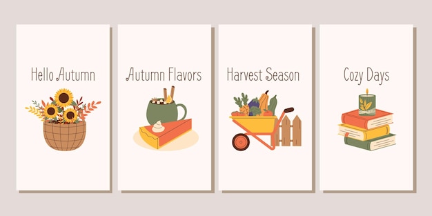 vertical banner set for autumn postcards vector illustration for fall themed designs