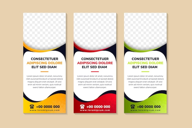 Design del modello di supporto banner verticale fluido gradiente geometrico per volantini brochure banner minimi