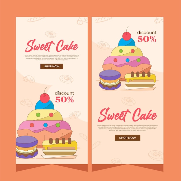 Banner verticale di disegno vettoriale cupcakes dolci